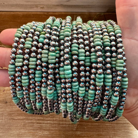 Green Turquoise & Sterling Silver Pearl Necklace – 5mm – Handmade by The Bijoux FAB – 19"
