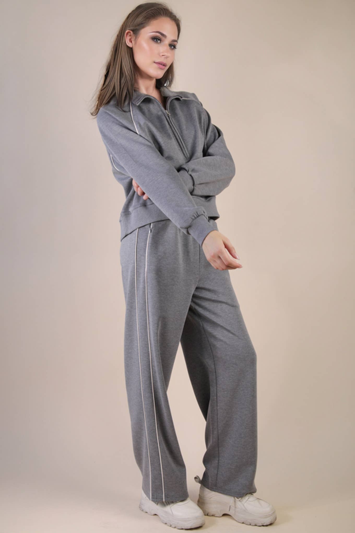Grey Scuba Casual Pinstripe Set