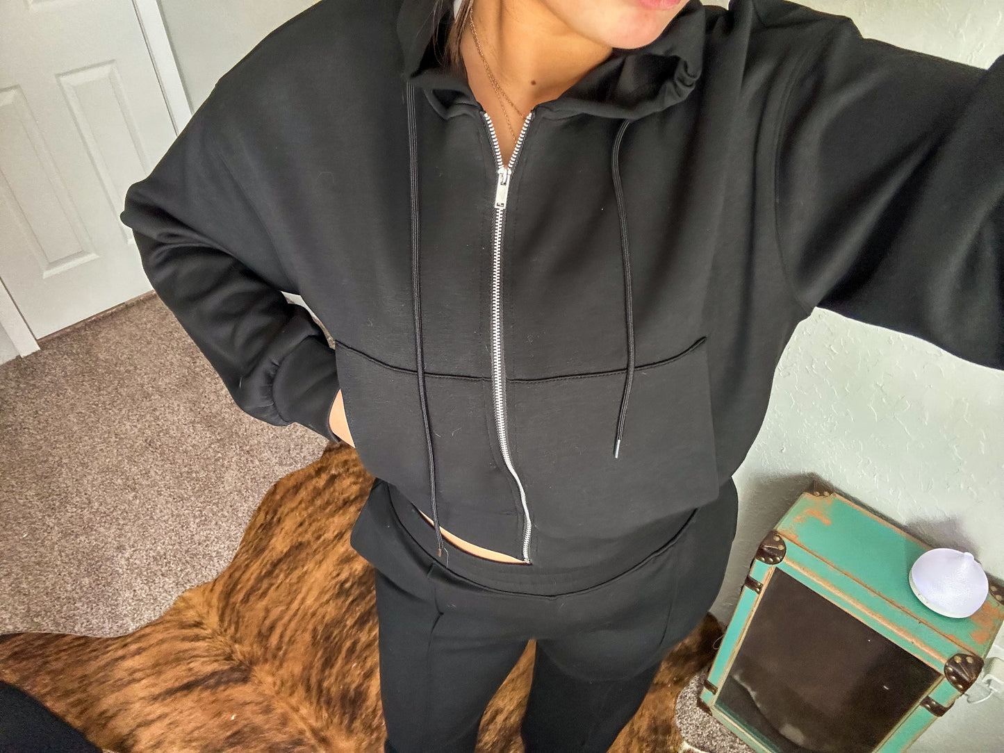 Black Scuba Jacket Set