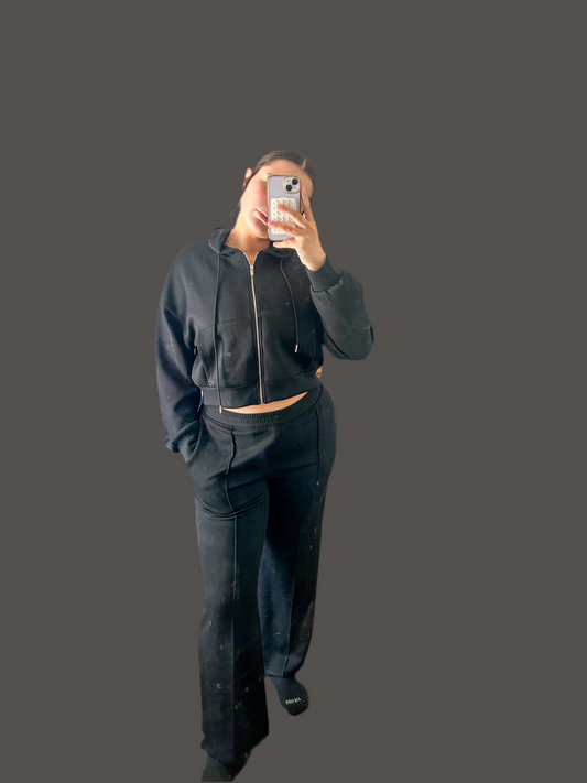 Black Scuba Jacket Set