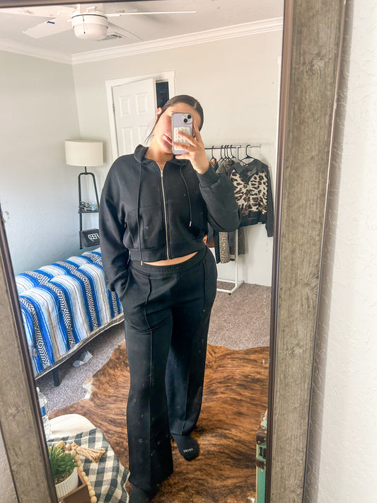 Black Scuba Jacket Set